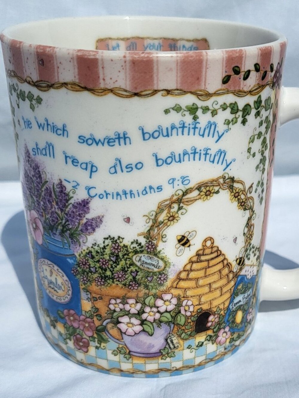 Amcal Mug Cup The Language of Flowers Corinthians Floral Bees Religion Colorful